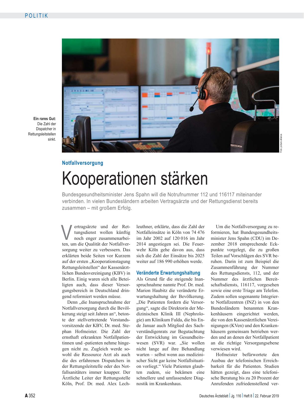 Vorschauseite 1: Notfallversorgung: Kooperationen stärken