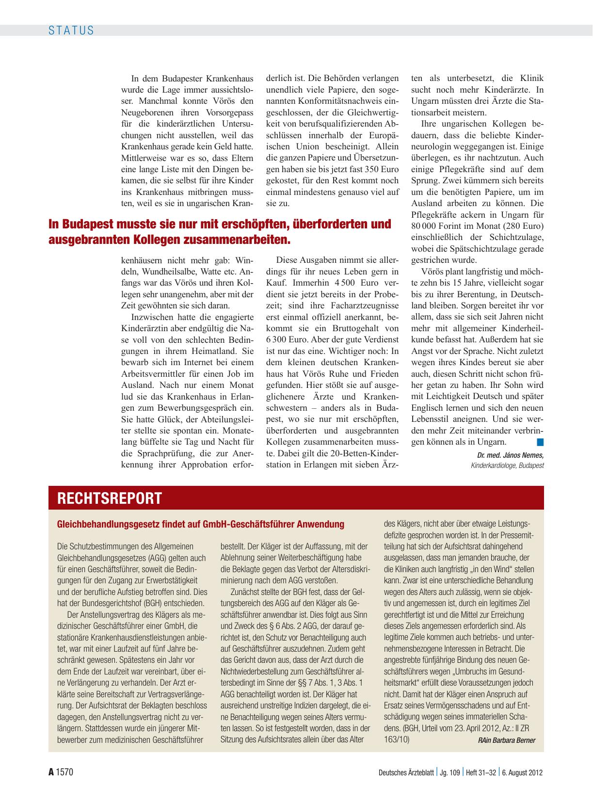 Vorschauseite 1: Gleichbehandlungsgesetz findet auf GmbH-Geschäftsführer Anwendung