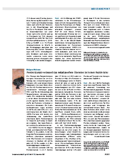 Vorschauseite 1: Malignes Melanom: Pembrolizumab verbessert das metastasenfreie Überleben bei hohem Rezidivrisiko