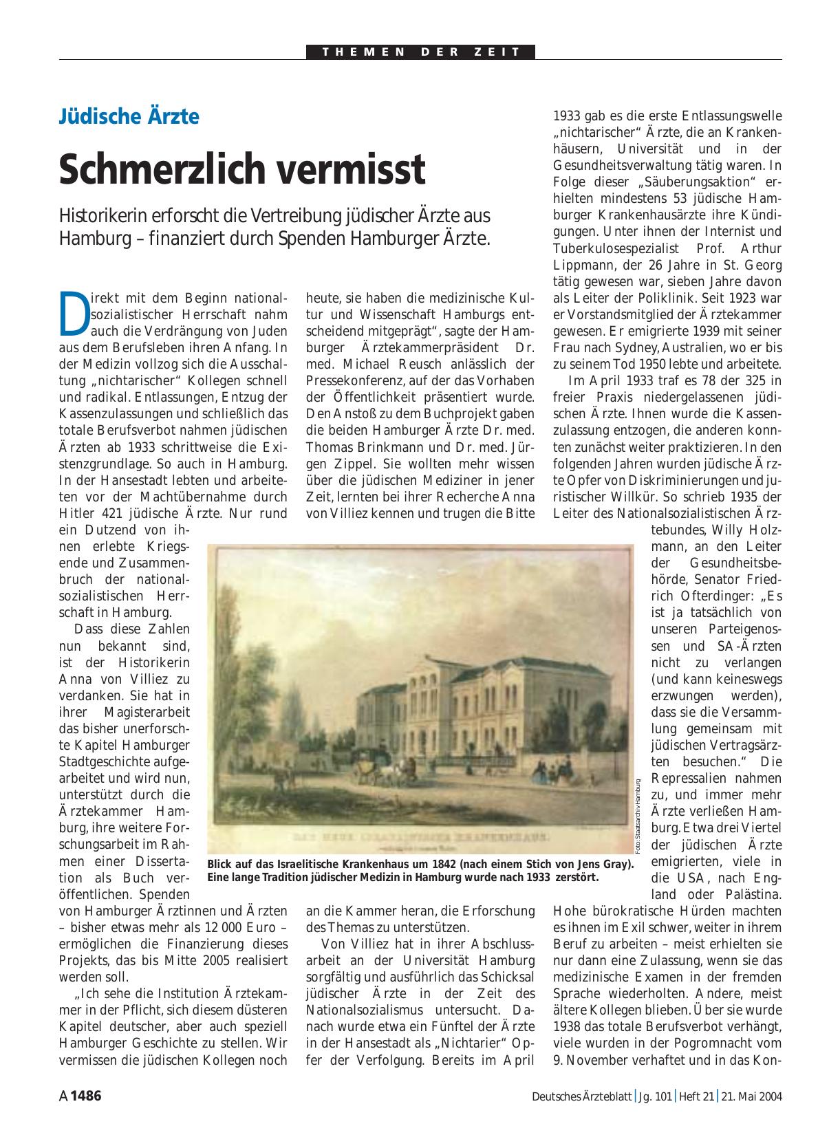 Vorschauseite 1: Jüdische Ärzte: Schmerzlich vermisst