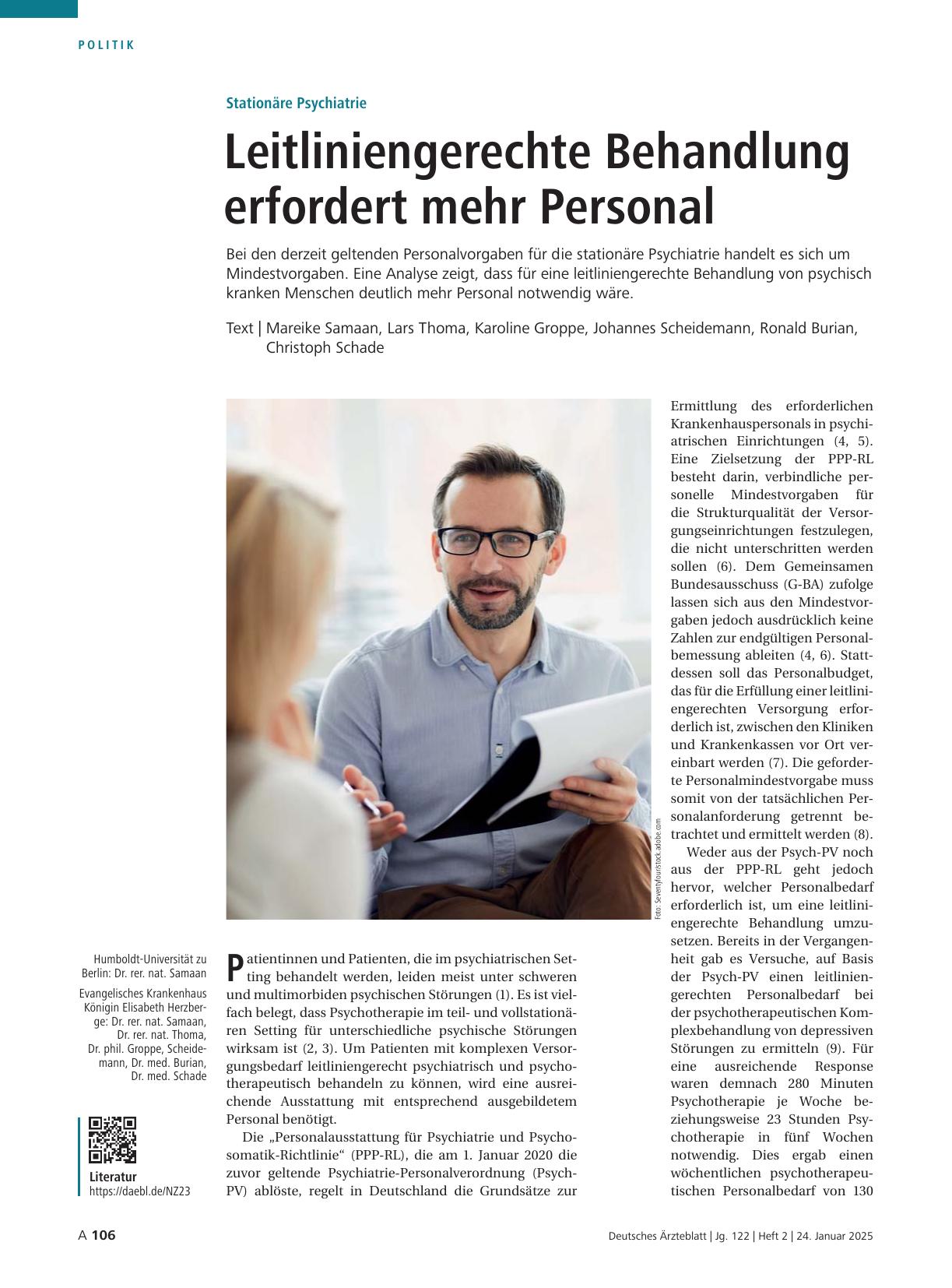 Vorschauseite 1: Stationäre Psychiatrie: Leitliniengerechte Behandlung erfordert mehr Personal