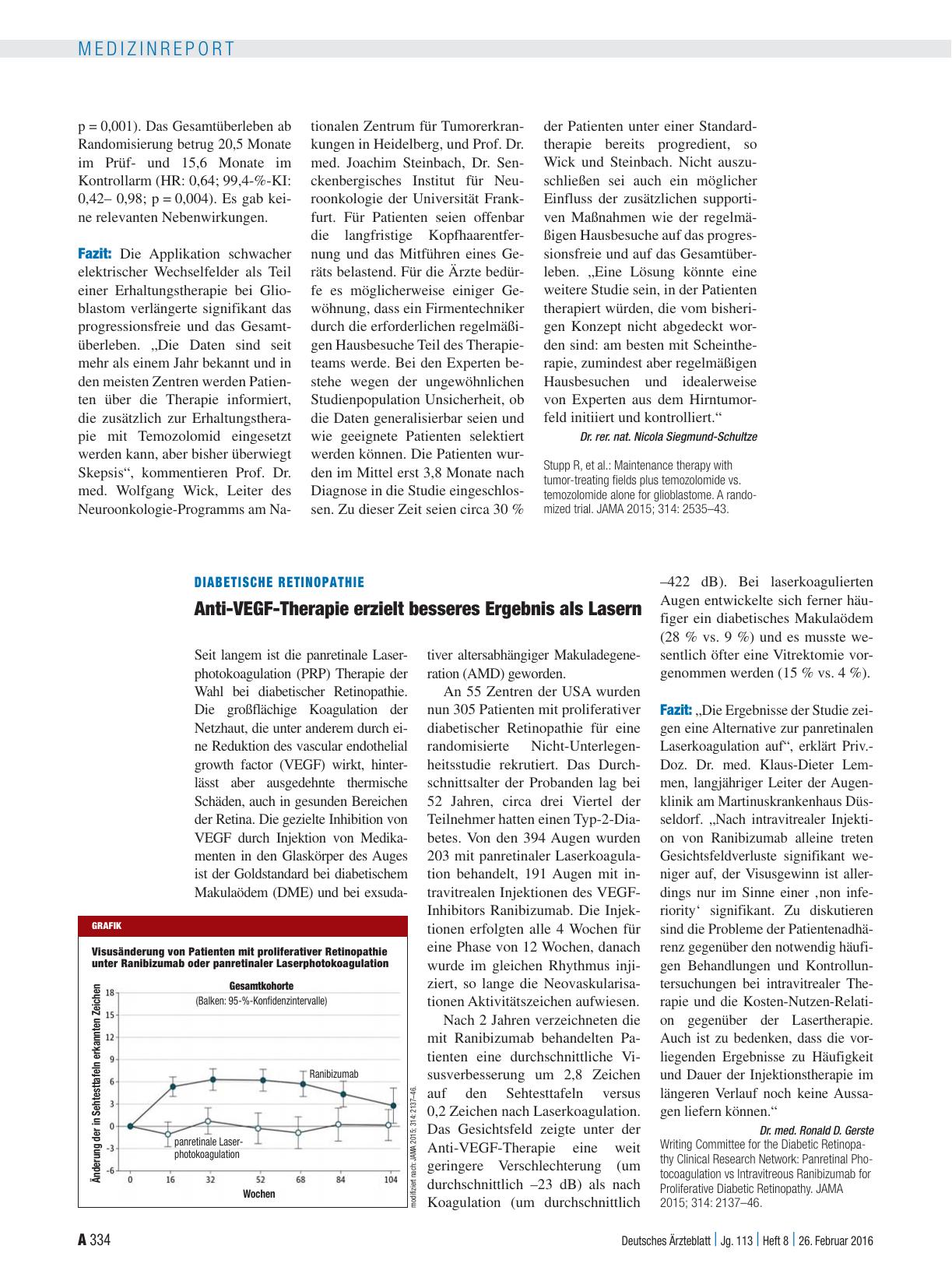 Vorschauseite 1: Diabetische Retinopathie: Anti-VEGF-Therapie erzielt besseres Ergebnis als Lasern