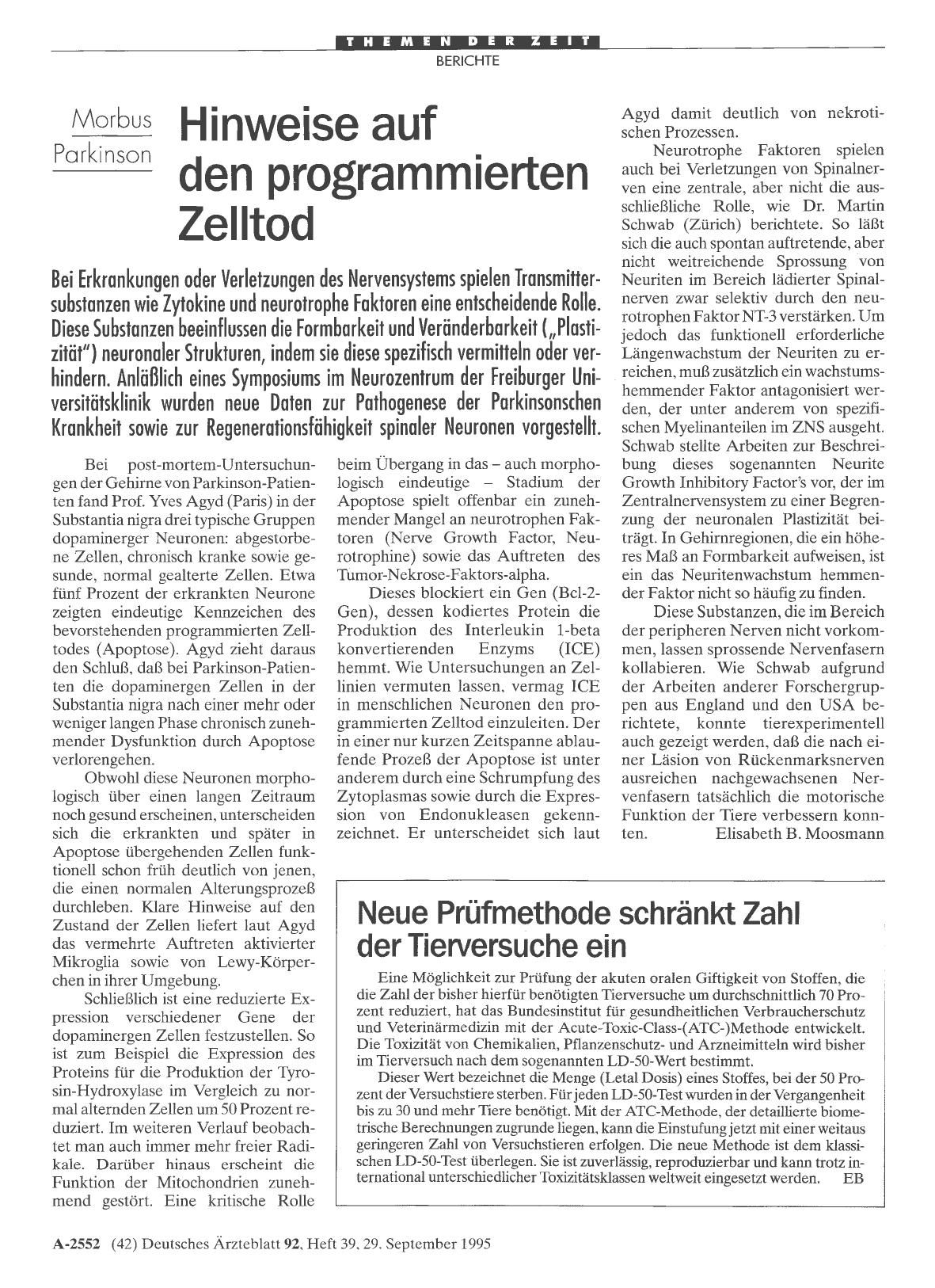 Vorschauseite 1: Morbus Parkinson: Hinweise auf den programmierten Zelltod