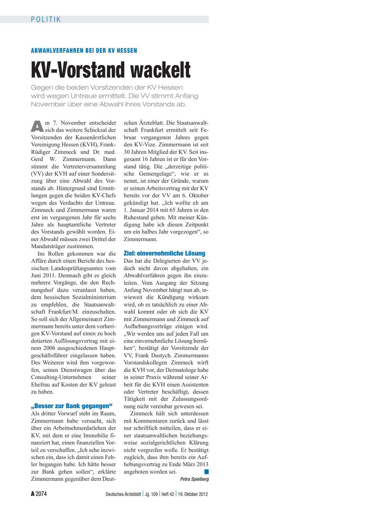 Vorschauseite 1: Abwahlverfahren bei der KV Hessen: KV-Vorstand wackelt