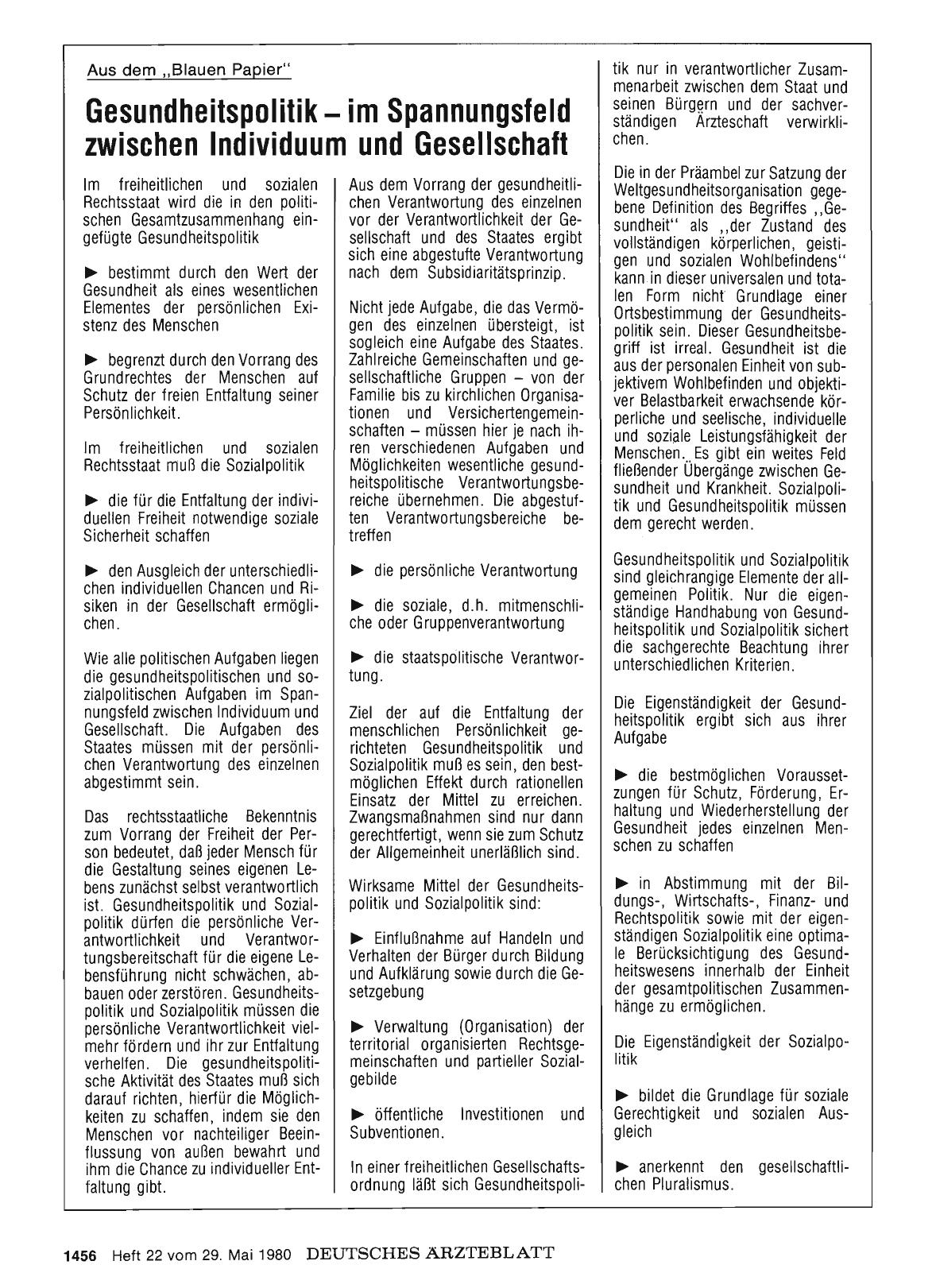 Vorschauseite 1: Aus dem „Blauen Papier“: Gesundheitspolitikim Spannungsfeld zwischen Individuum und Gesellschaft