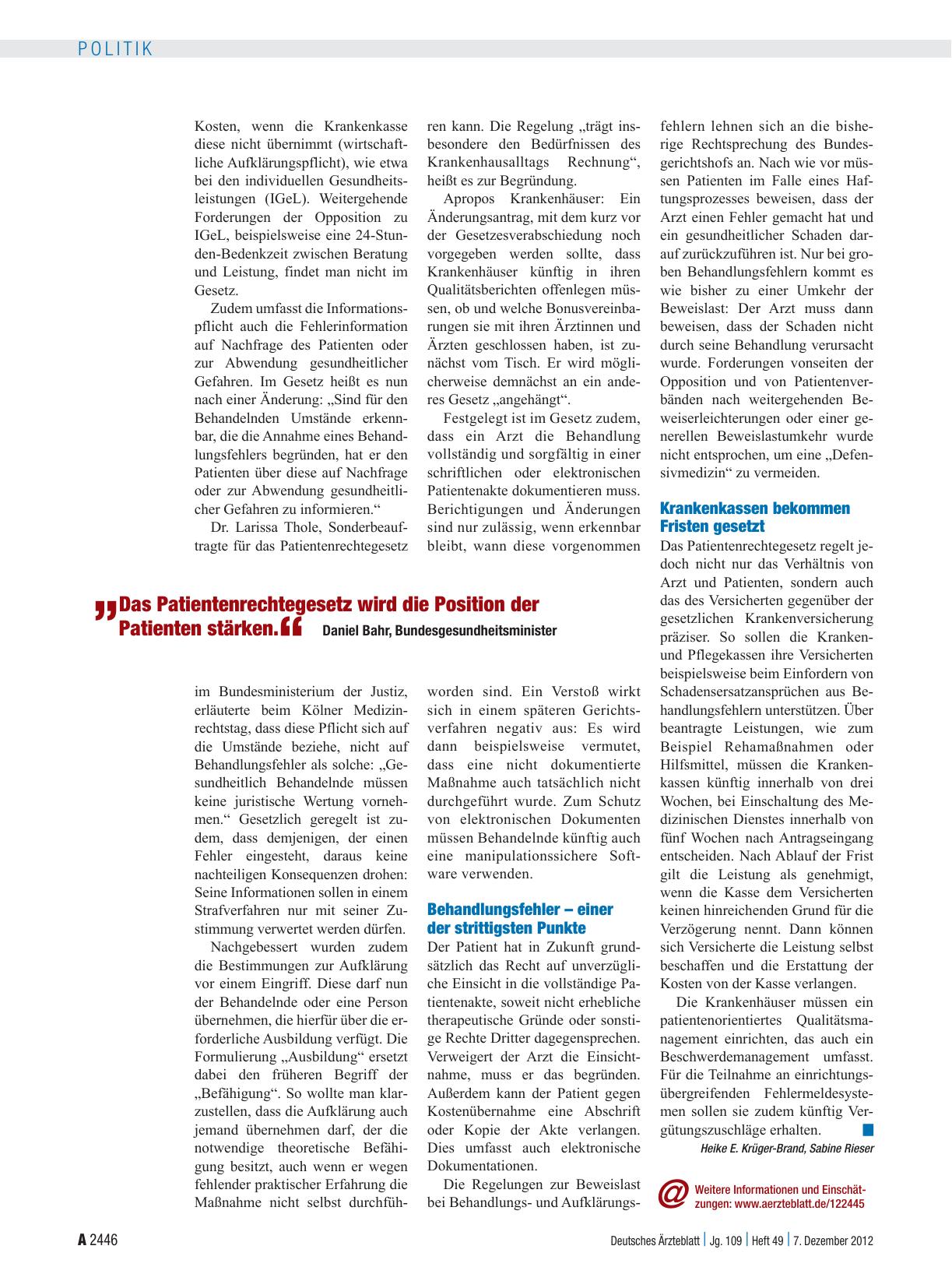 Vorschauseite 2: Patientenrechtegesetz: Konsensfindung statt Revolution