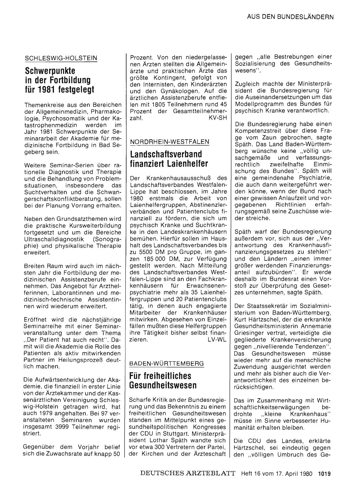 Vorschauseite 1: Baden-Württemberg: Für freiheitliches Gesundheitswesen