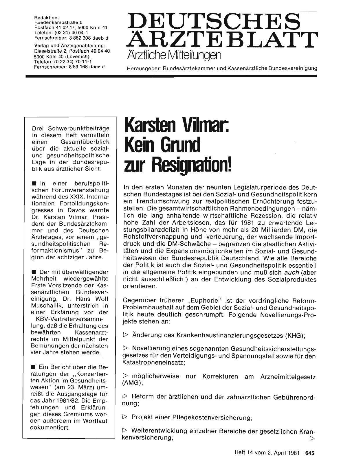 Vorschauseite 1: Karsten Vilmar. Kein Grund zur Resignation!