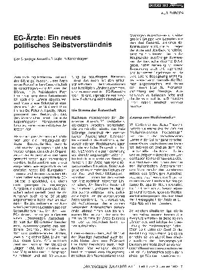 Vorschauseite 1: EG-Ärzte: Ein neues politisches Selbstverständnis