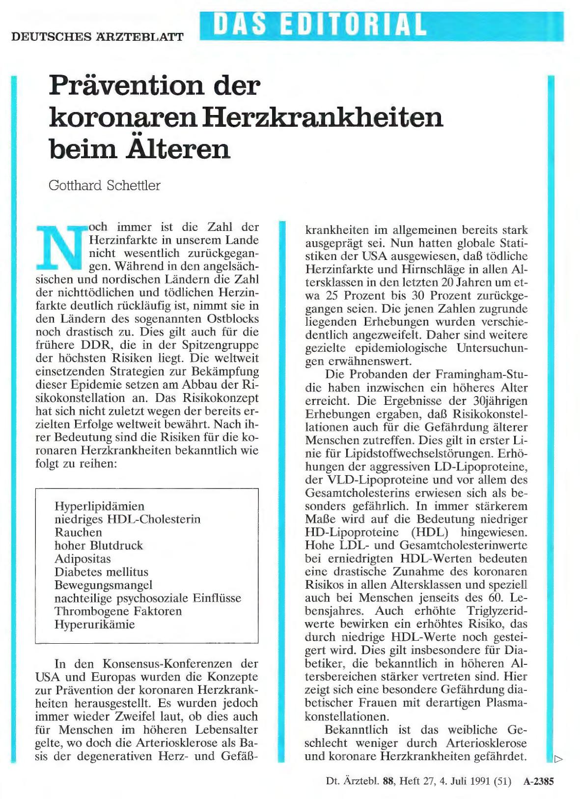 Vorschauseite 1: Prävention der koronaren Herzkrankheiten beim Älteren