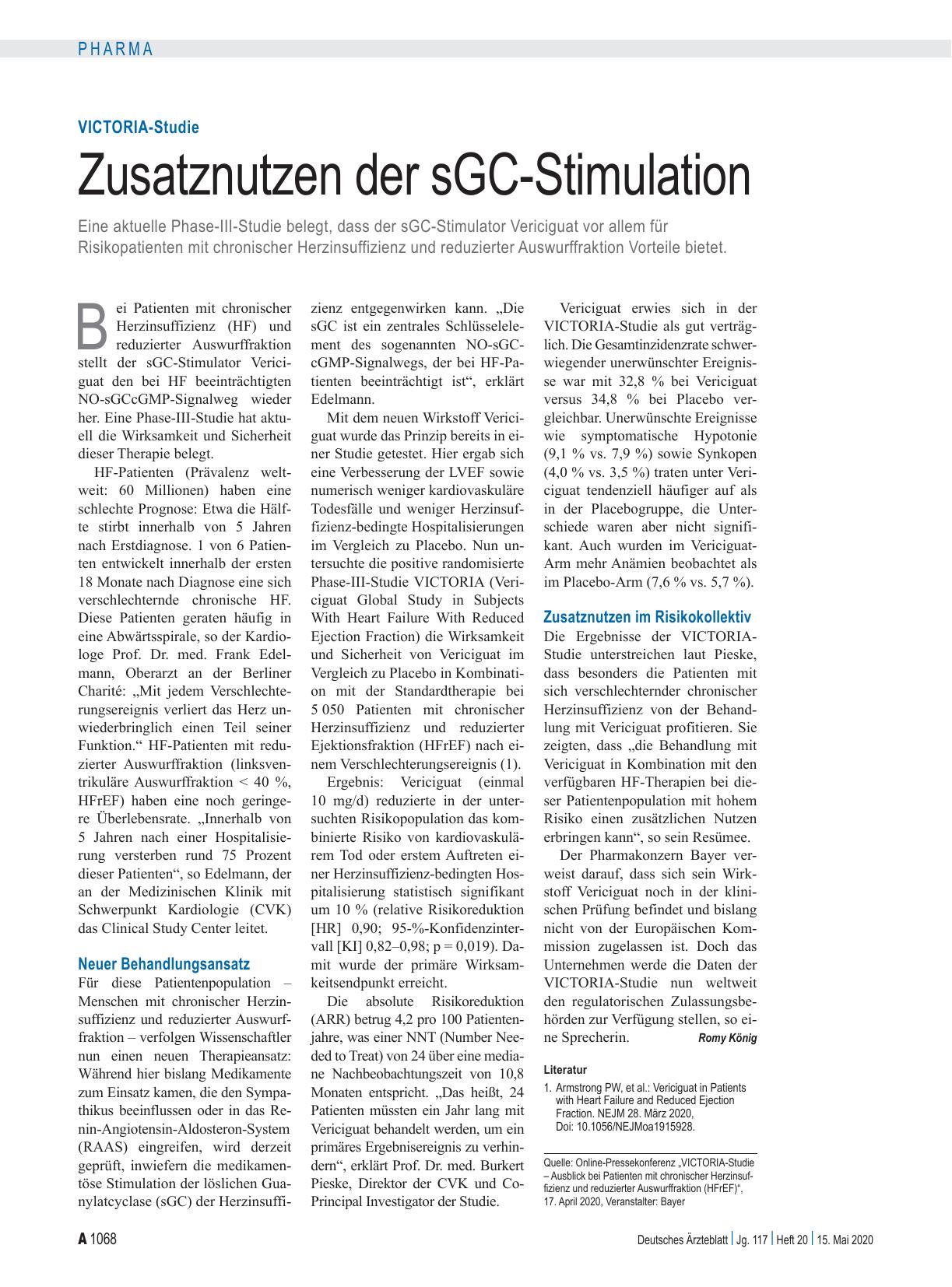 Vorschauseite 1: VICTORIA-Studie: Zusatznutzen der sGC-Stimulation