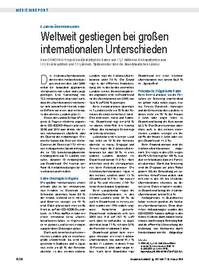 Vorschauseite 1: 5-Jahres-Überlebensraten: Weltweit gestiegen bei großen internationalen Unterschieden