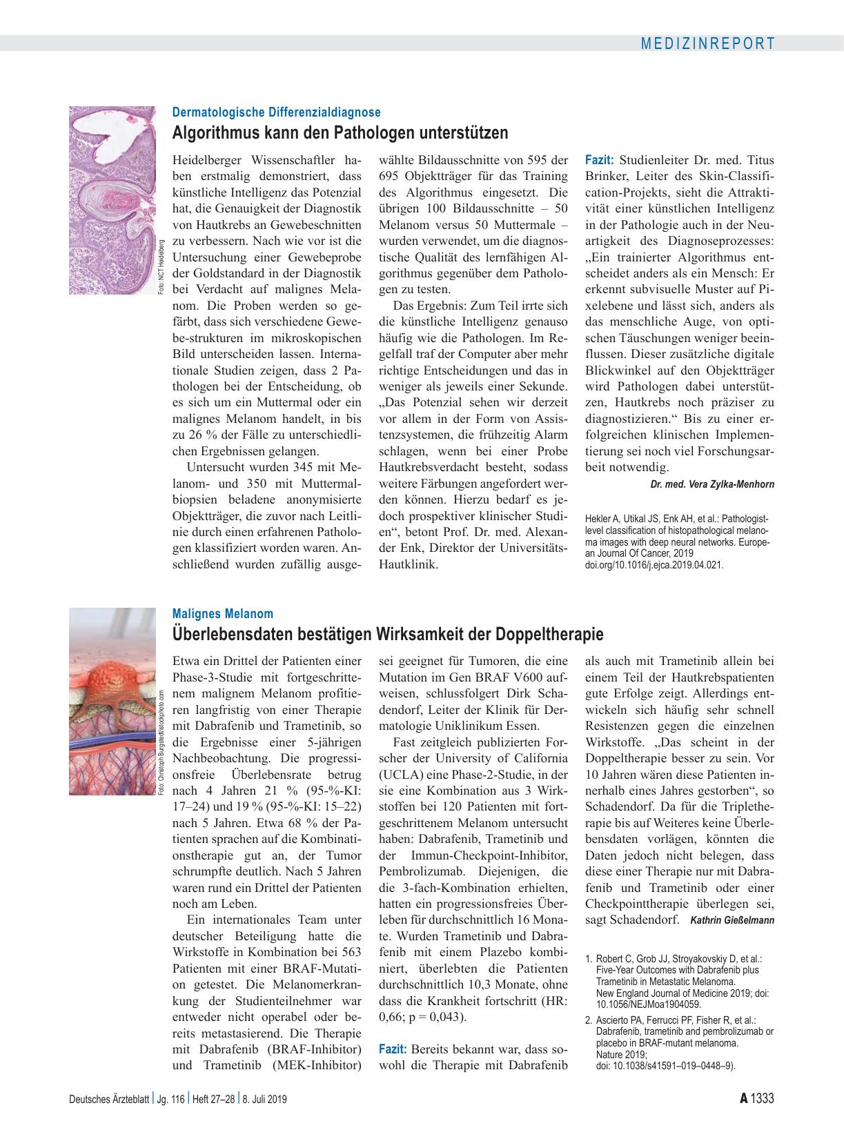 Vorschauseite 1: Malignes Melanom: Überlebensdaten bestätigen Wirksamkeit der Doppeltherapie