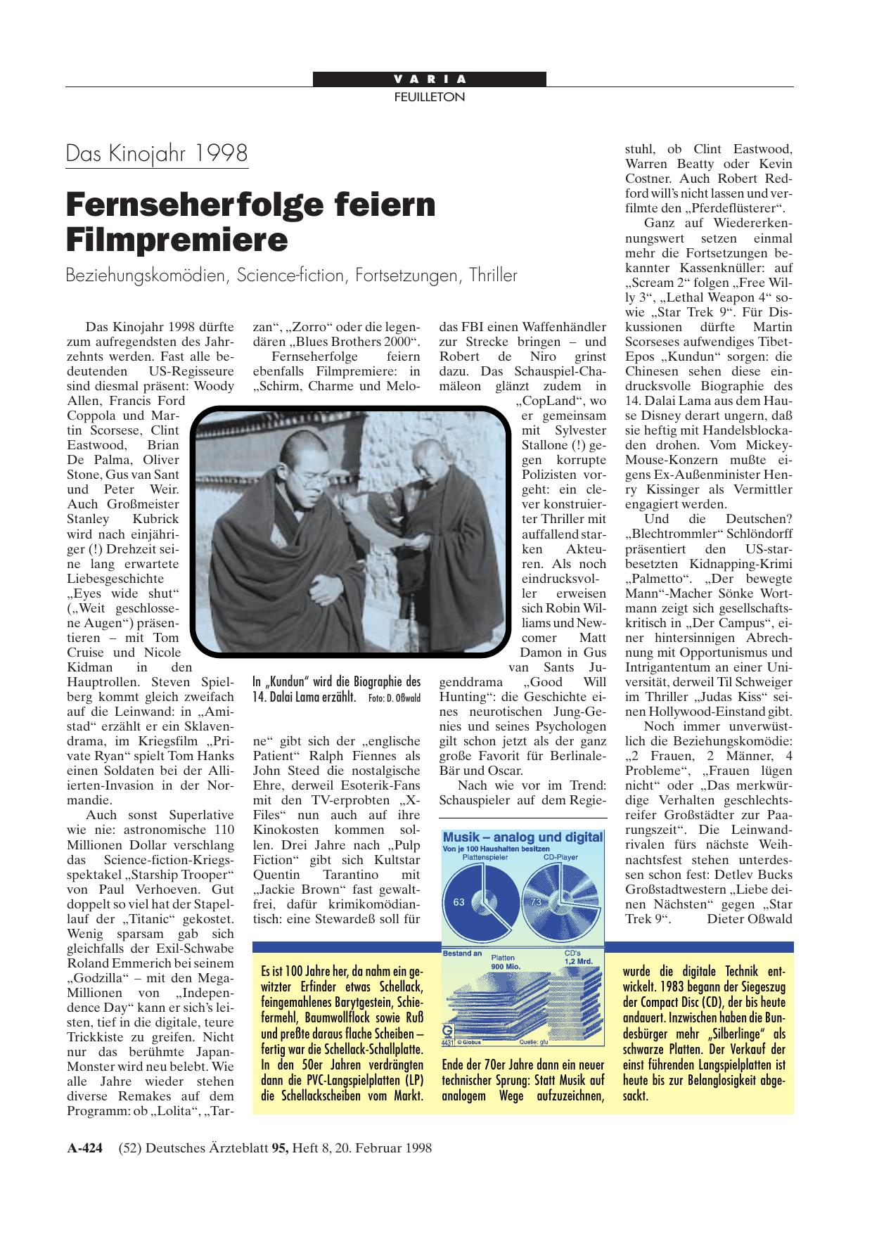 Vorschauseite 1: Das Kinojahr 1998: Fernseherfolge feiern Filmpremiere