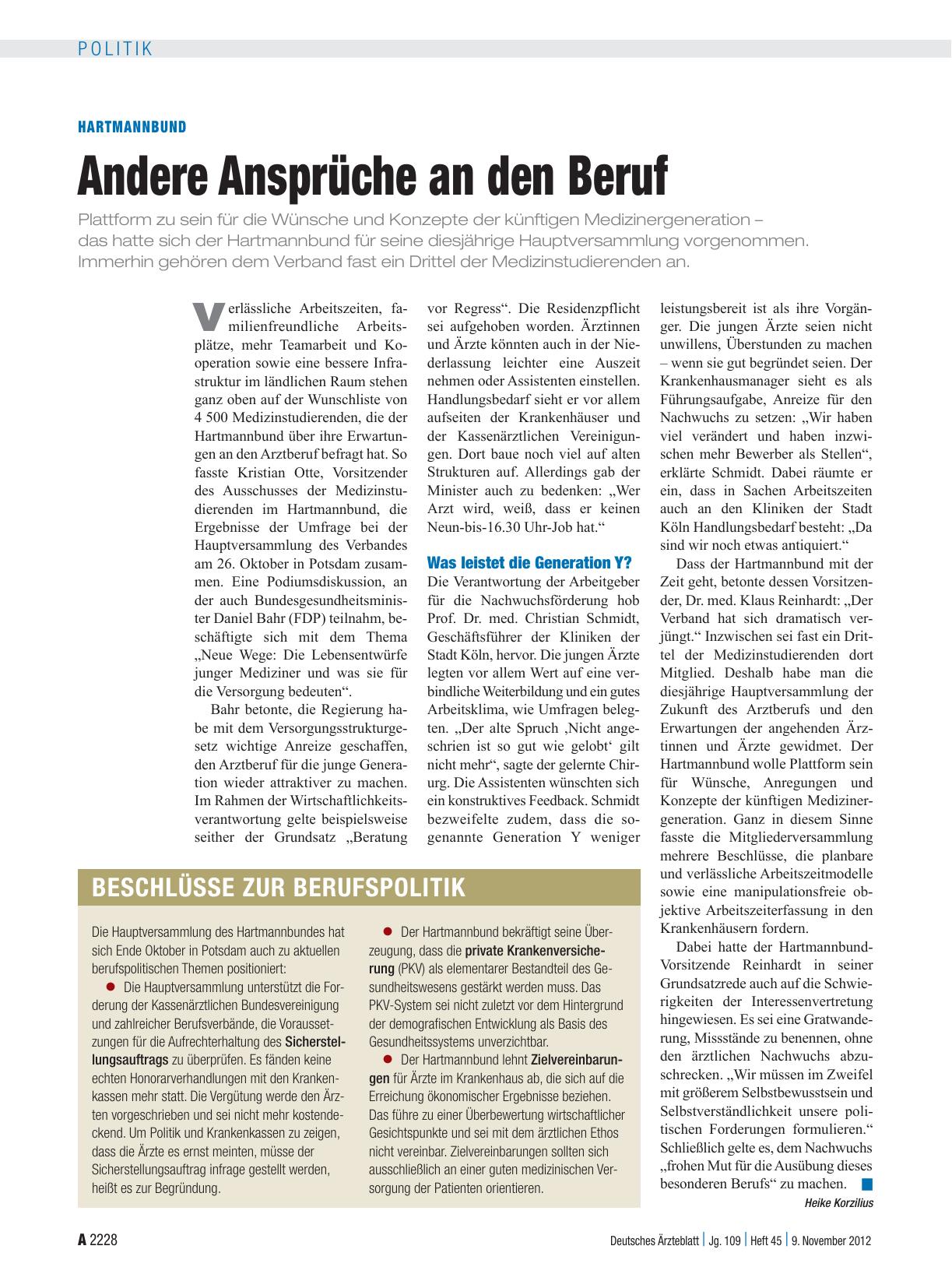 Vorschauseite 1: Hartmannbund: Andere Ansprüche an den Beruf
