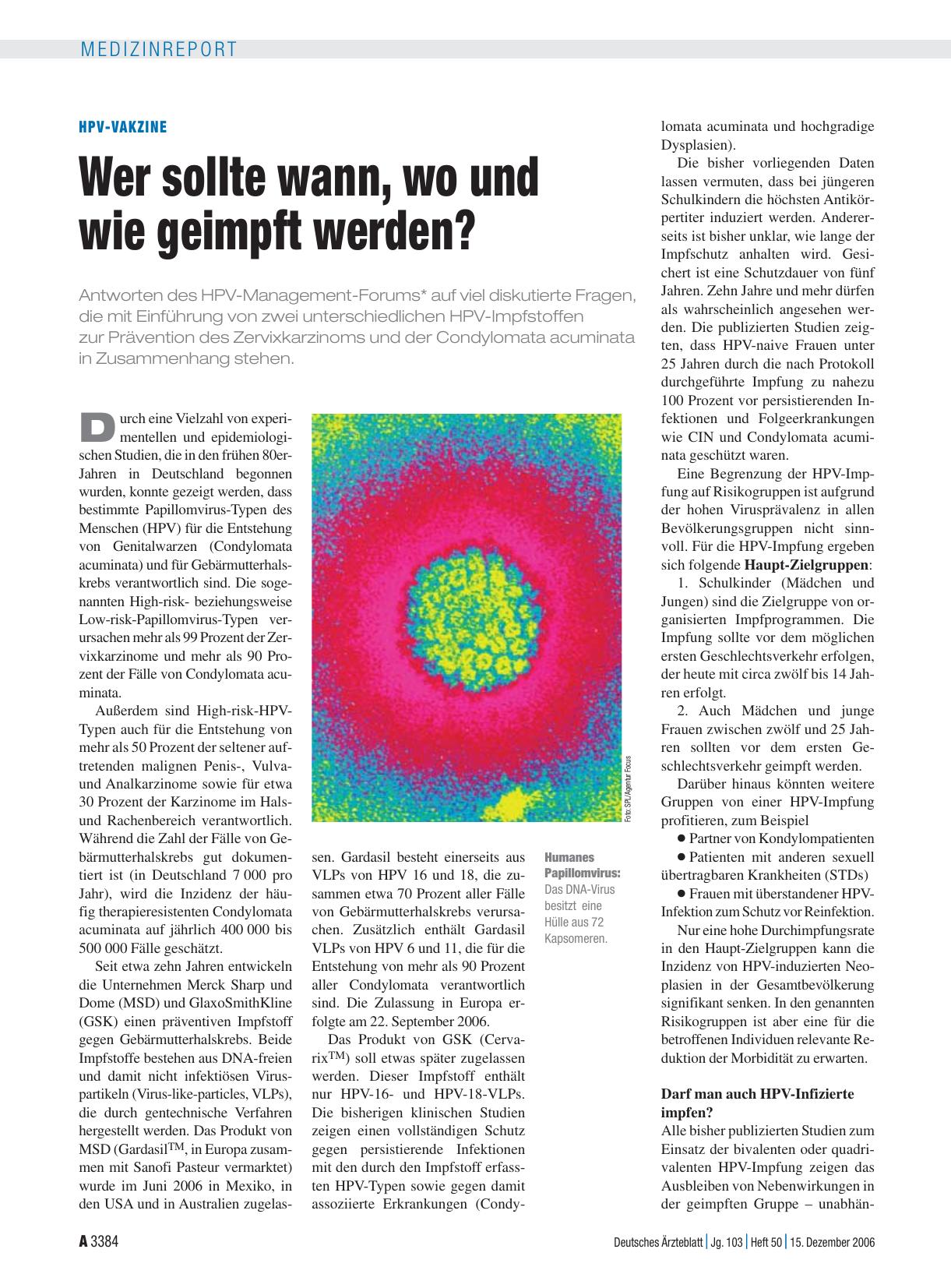 Vorschauseite 1: HPV-Vakzine: Wer sollte wann, wo und wie geimpft werden?
