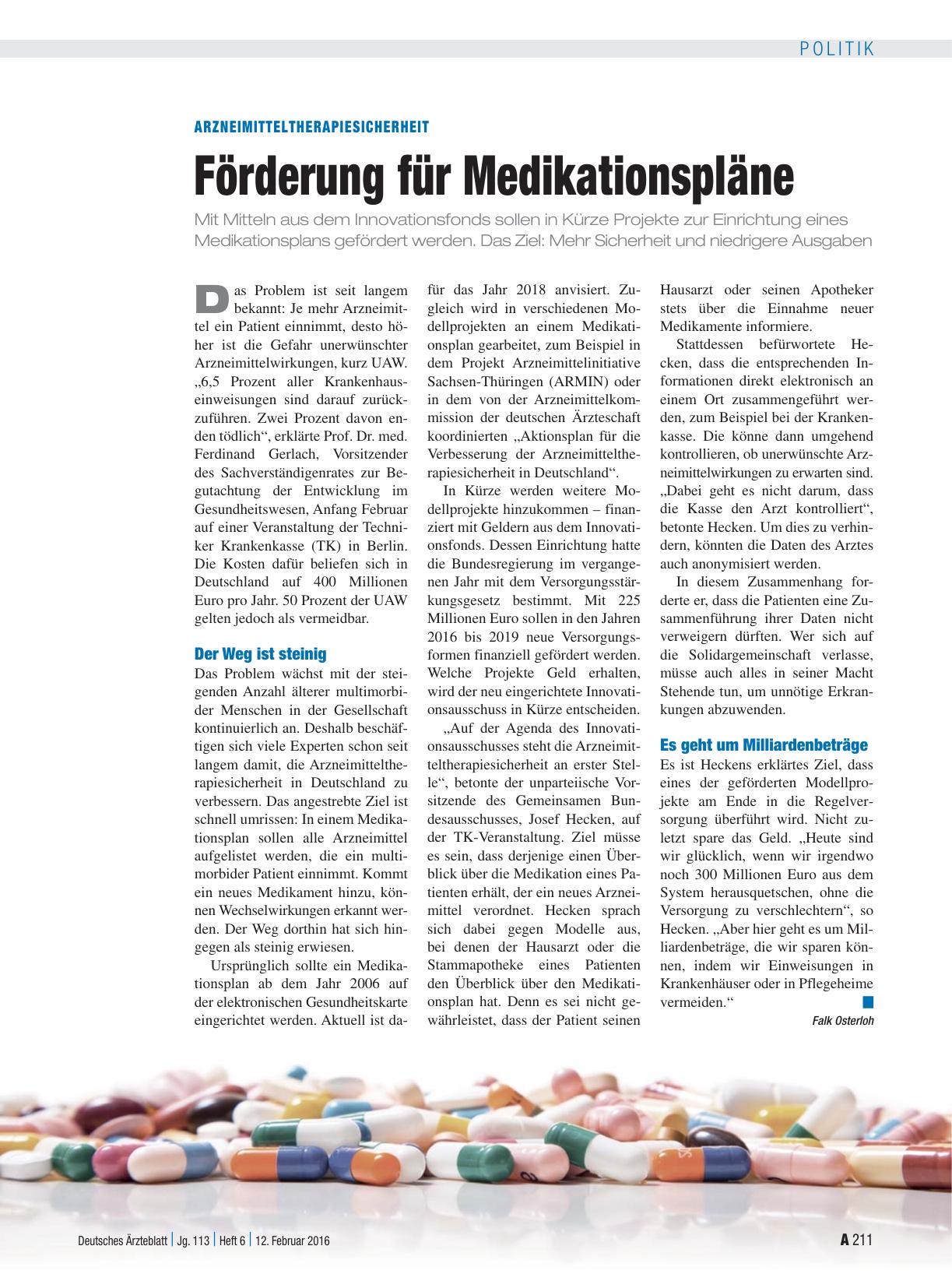 Vorschauseite 1: Arzneimitteltherapiesicherheit: Förderung für Medikationspläne