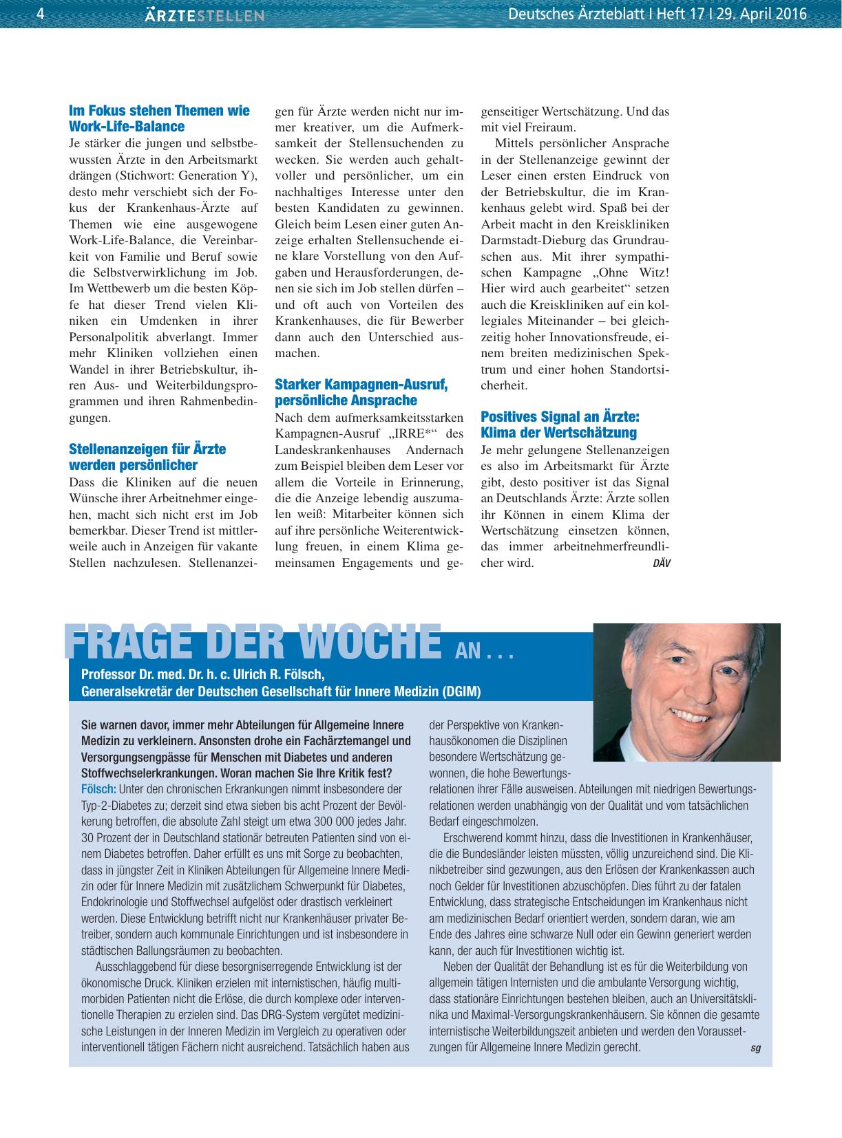Vorschauseite 1: Frage der Woche an. .. Professor Dr. med. Dr. h. c. Ulrich R. Fölsch, Generalsekretär der Deutschen Gesellschaft für Innere Medizin (DGIM)