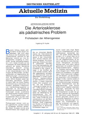Vorschauseite 1: ARTERIOSKLEROSE-SERIE: Die Arteriosklerose als pädiatrisches Problem - Frühstadien der Atherogenese