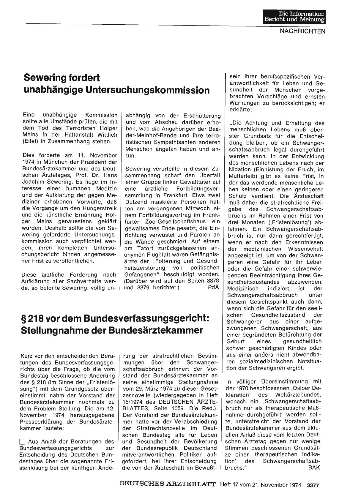Vorschauseite 1: § 218 vor dem Bundesverfassungsgericht: Stellungnahme der Bundesärztekammer