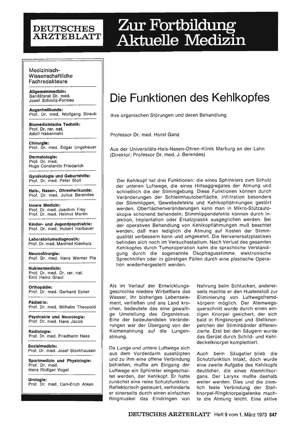Vorschauseite 1: Die Funktionen des Kehlkopfes: Ihre organischen Störungen und deren Behandlung