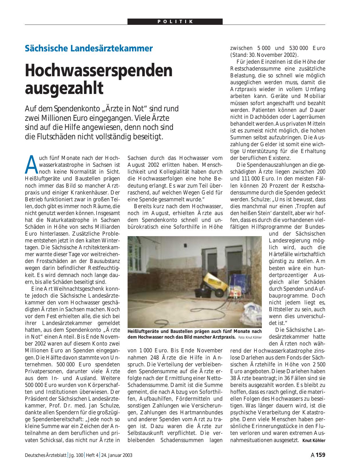 Vorschauseite 1: Sächsische Landesärztekammer: Hochwasserspenden ausgezahlt