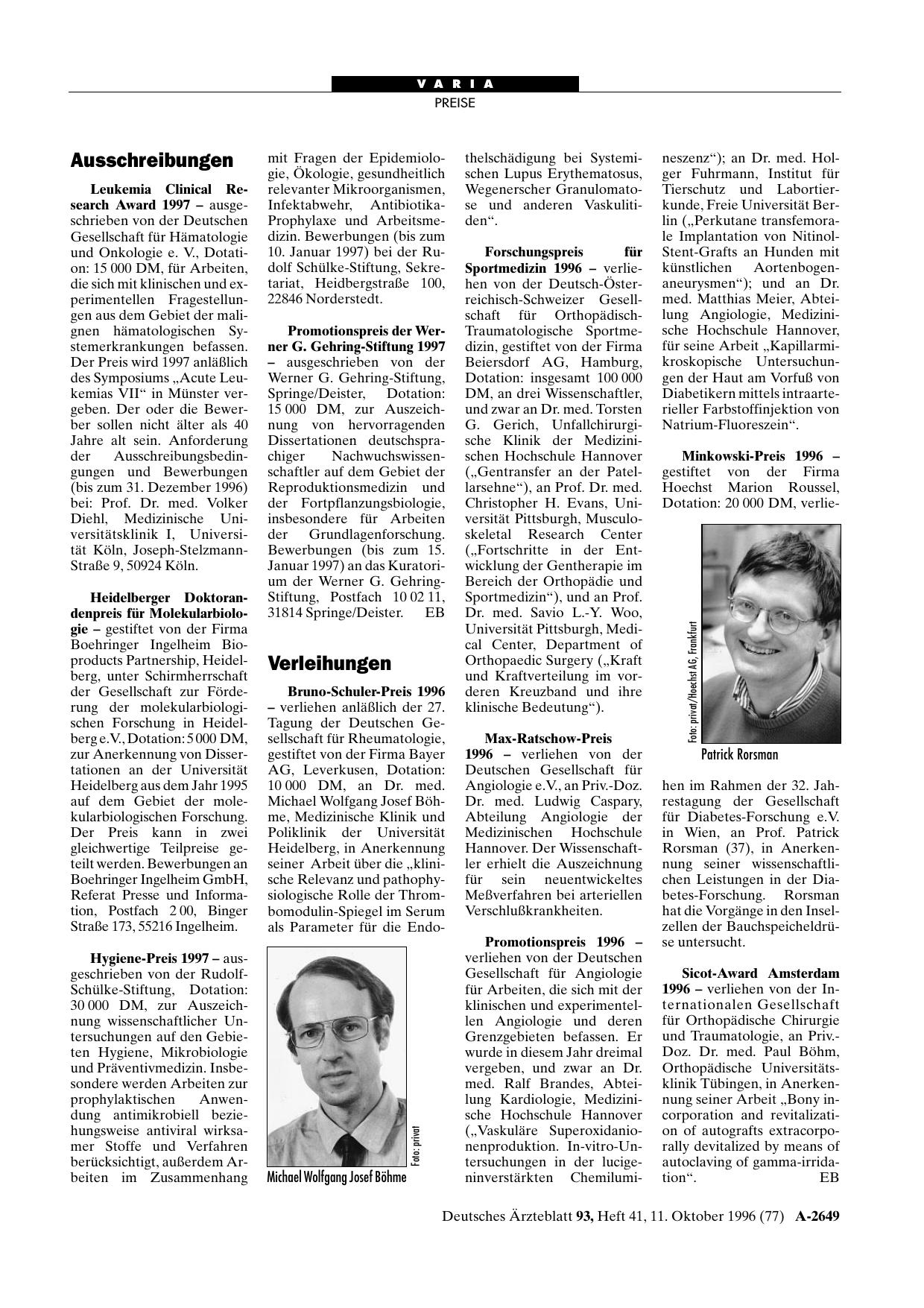 Vorschauseite 1: Verleihungen