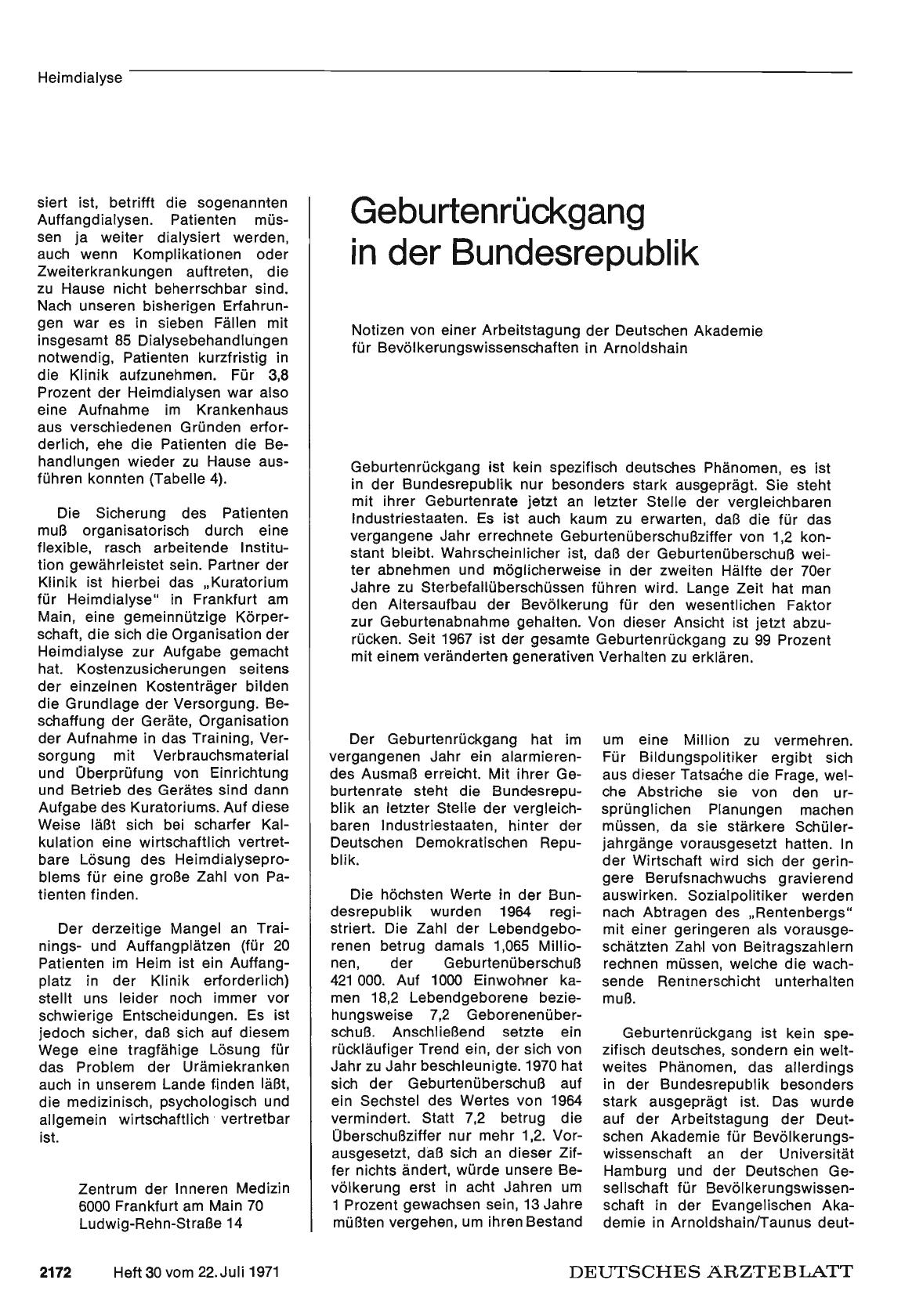 Vorschauseite 1: Geburtenrückgang in der Bundesrepublik
