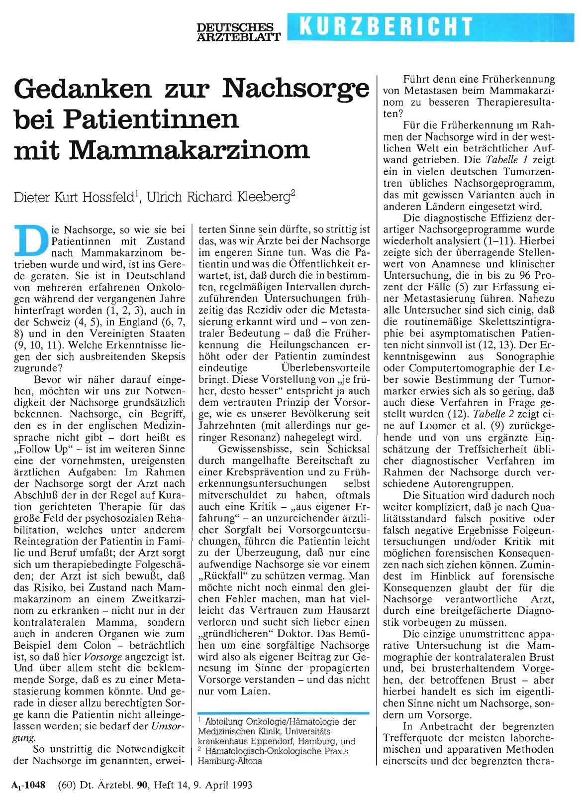 Vorschauseite 1: Gedanken zur Nachsorge bei Patientinnen mit Mammakarzinom