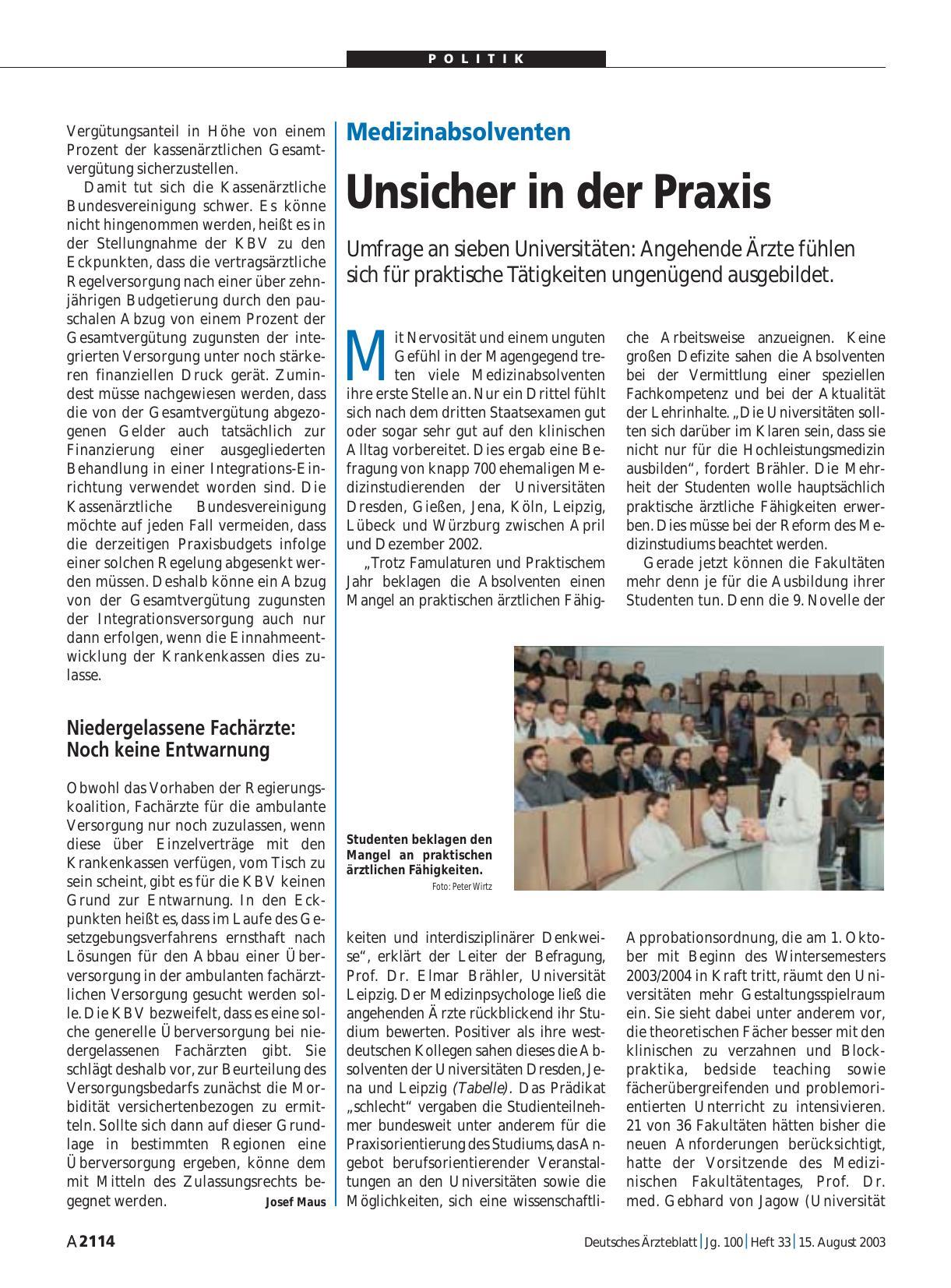 Vorschauseite 1: Medizinabsolventen: Unsicher in der Praxis