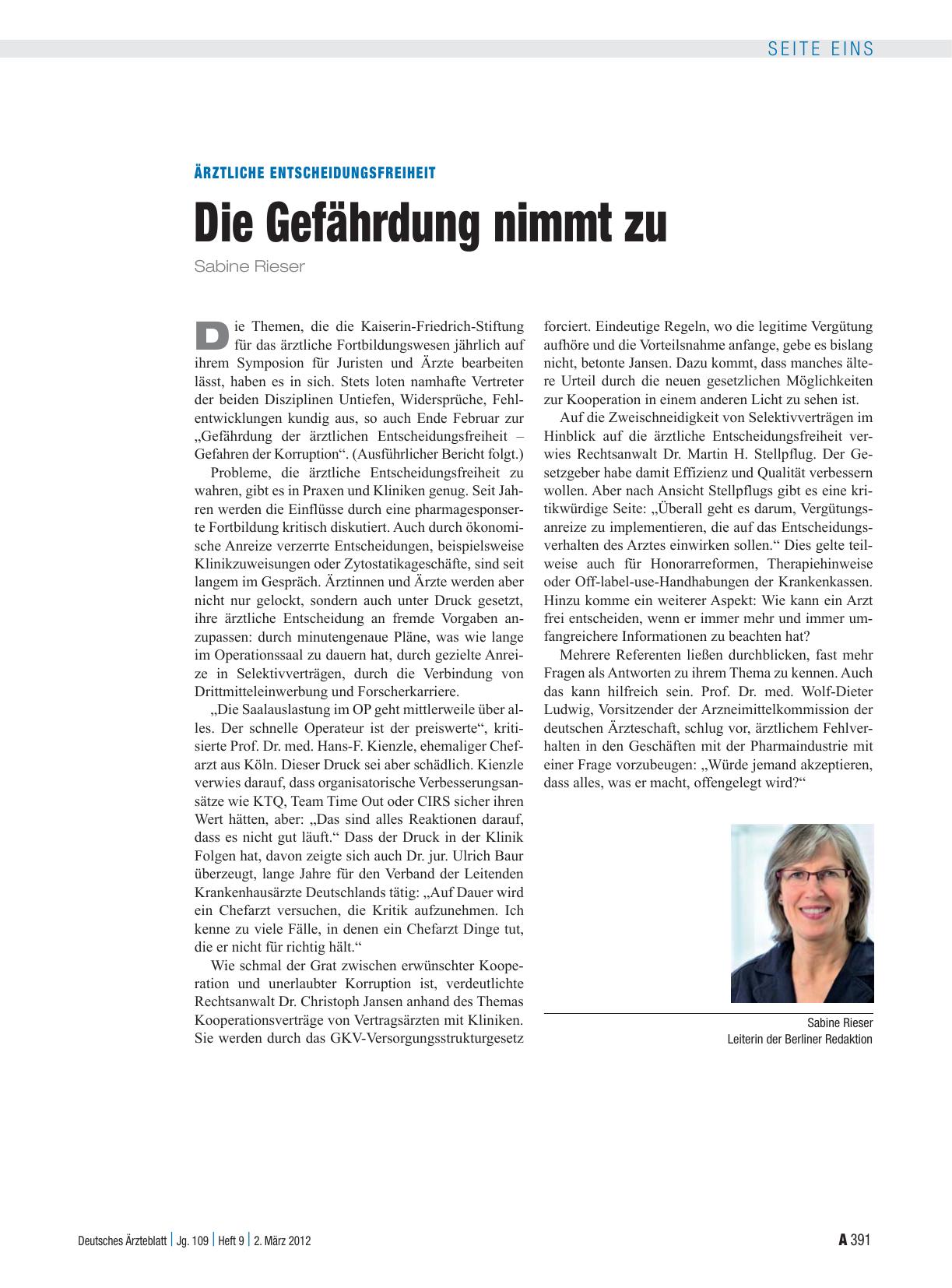 Vorschauseite 1: Ärztliche Entscheidungsfreiheit: Die Gefährdung nimmt zu