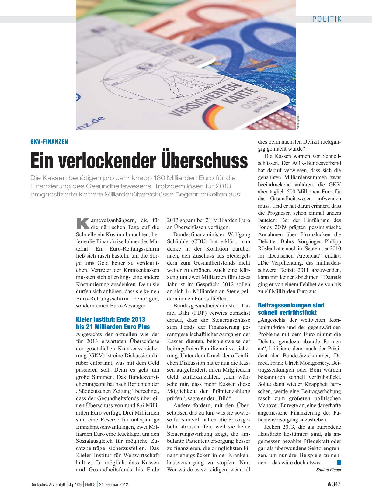 Vorschauseite 1: GKV-Finanzen: Ein verlockender Überschuss