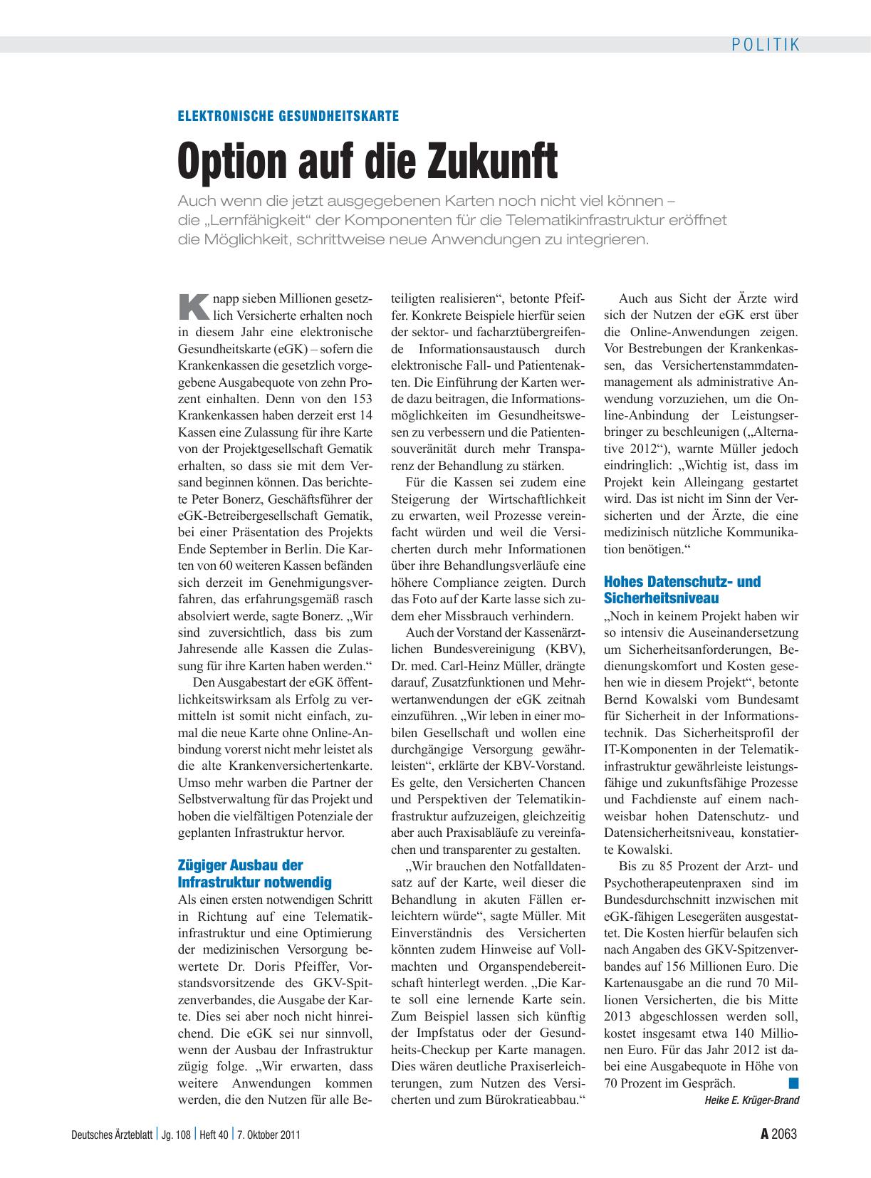 Vorschauseite 1: Elektronische Gesundheitskarte: Option auf die Zukunft