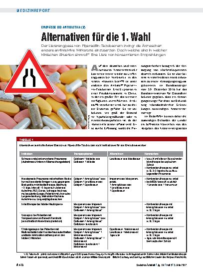 Vorschauseite 1: Engpässe bei Antibiotika (2): Alternativen für die 1. Wahl