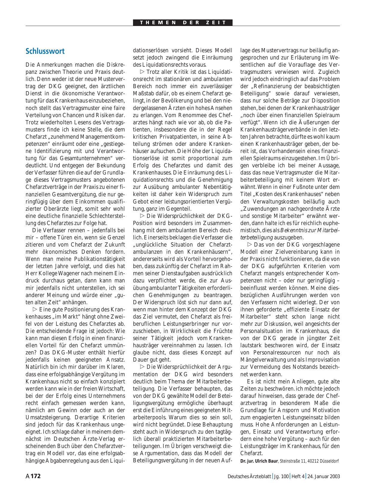 Vorschauseite 1: Chefärzte – Mustervertrag mit Arbeitgeberschlagseite: Schlusswort