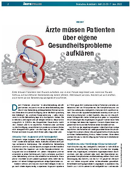 Vorschauseite 1: Recht: Ärzte müssen Patienten über eigene Gesundheitsprobleme aufklären