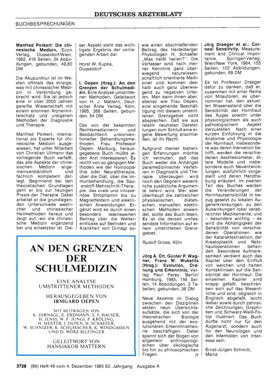 Vorschauseite 1: Medizin Naturwissenschaften: I. Oepen (Hrsg. ): An den Grenzen der Schulmedizin,