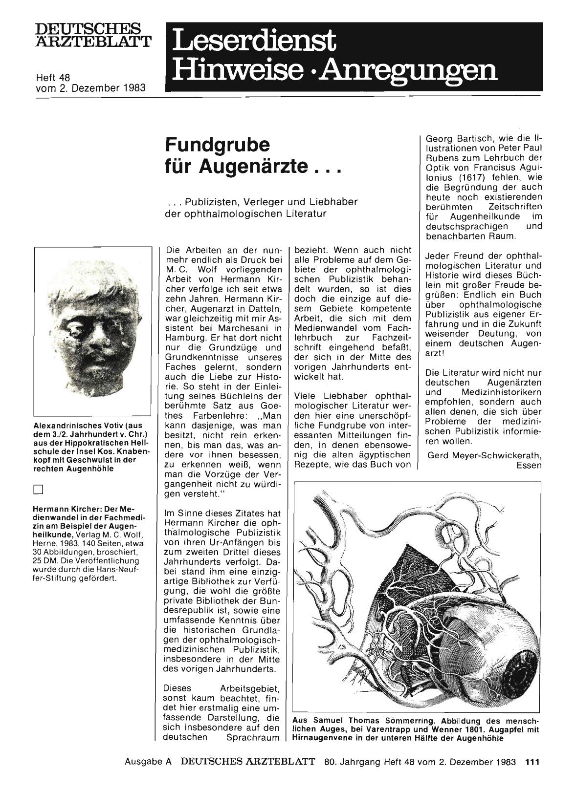 Vorschauseite 1: Fundgrube für Augenärzte. .. Publizisten, Verleger und Liebhaber der ophthalmologischen Literatur