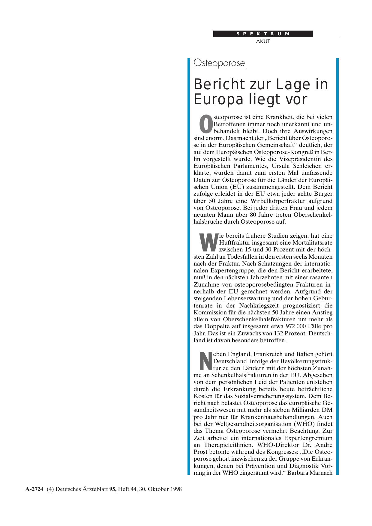 Vorschauseite 1: Osteoporose: Bericht zur Lage in Europa liegt vor