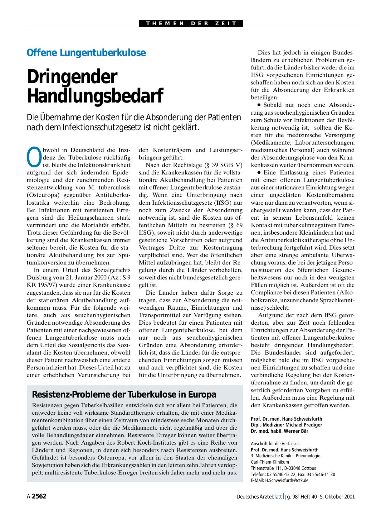 Vorschauseite 1: Offene Lungentuberkulose: Dringender Handlungsbedarf