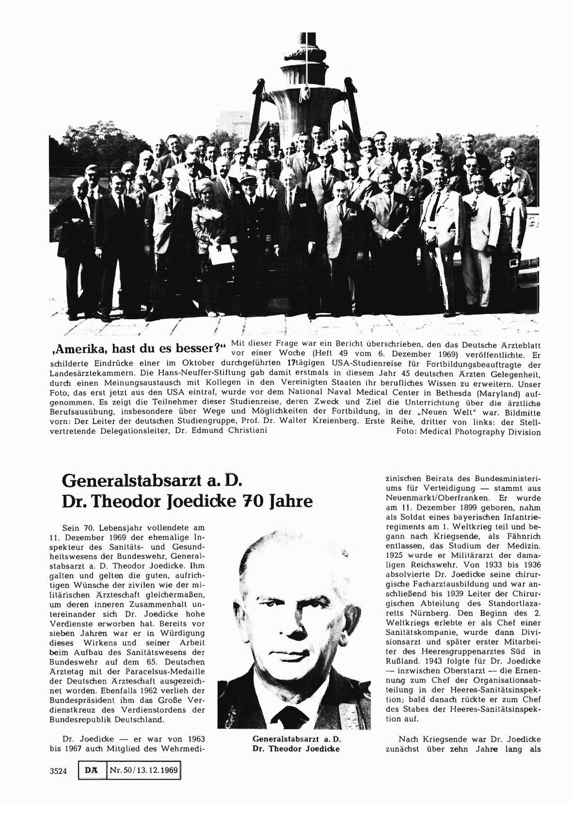 Vorschauseite 1: Generalstabsarzt a. D. Dr. Theodor Joedicke 70 Jahre