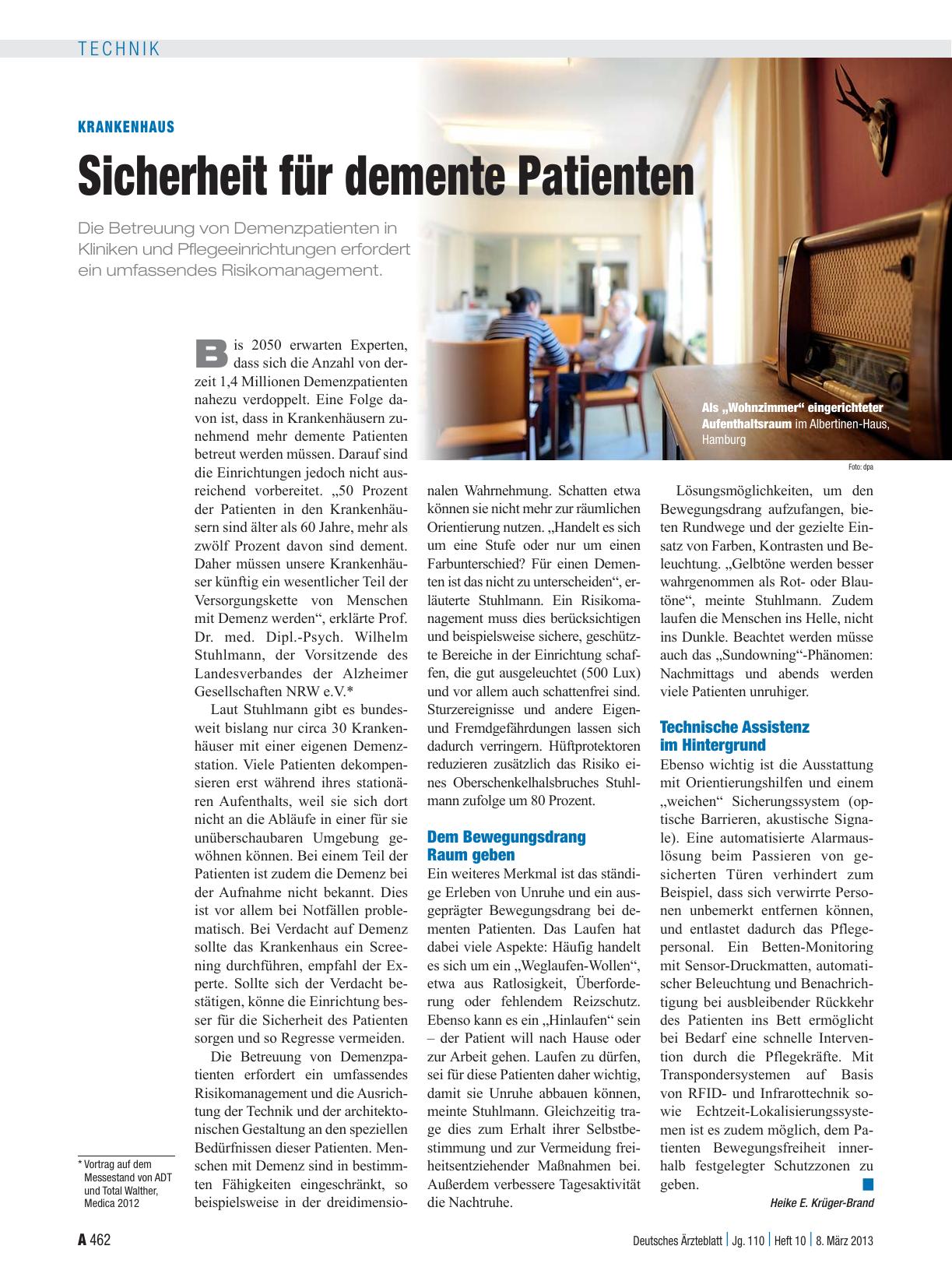 Vorschauseite 1: Krankenhaus: Sicherheit für demente Patienten