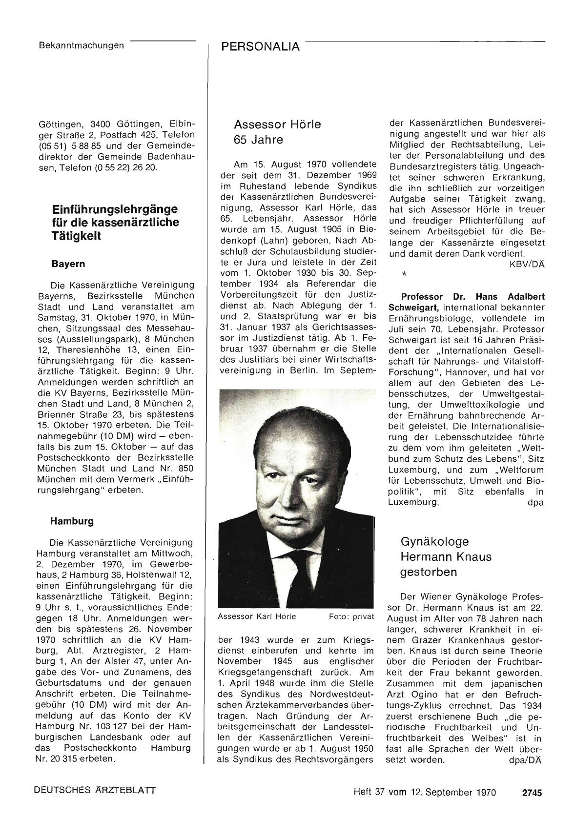 Vorschauseite 1: Professor Dr. Hans Adalbert Schweigart