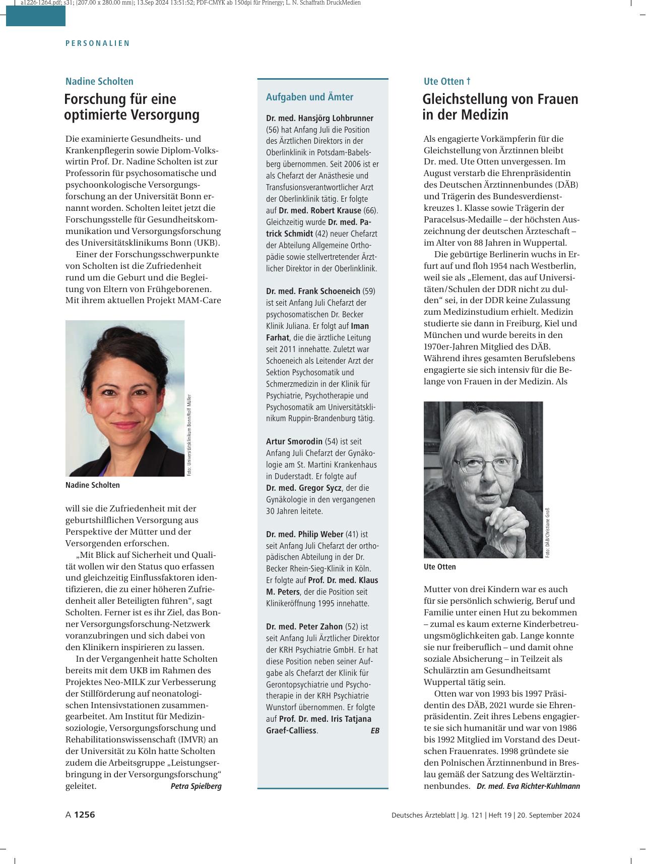 Vorschauseite 1: Ute Otten: Gleichstellung von Frauen in der Medizin