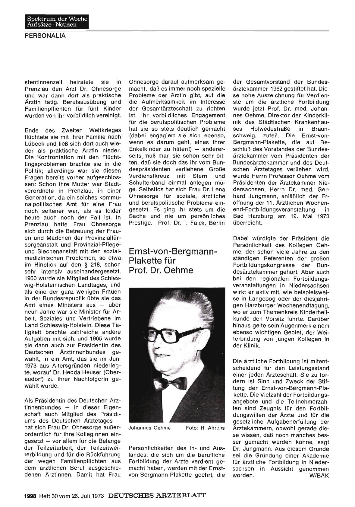 Vorschauseite 1: Ernst-von-Bergmann-Plakette für Prof. Dr. Oehme