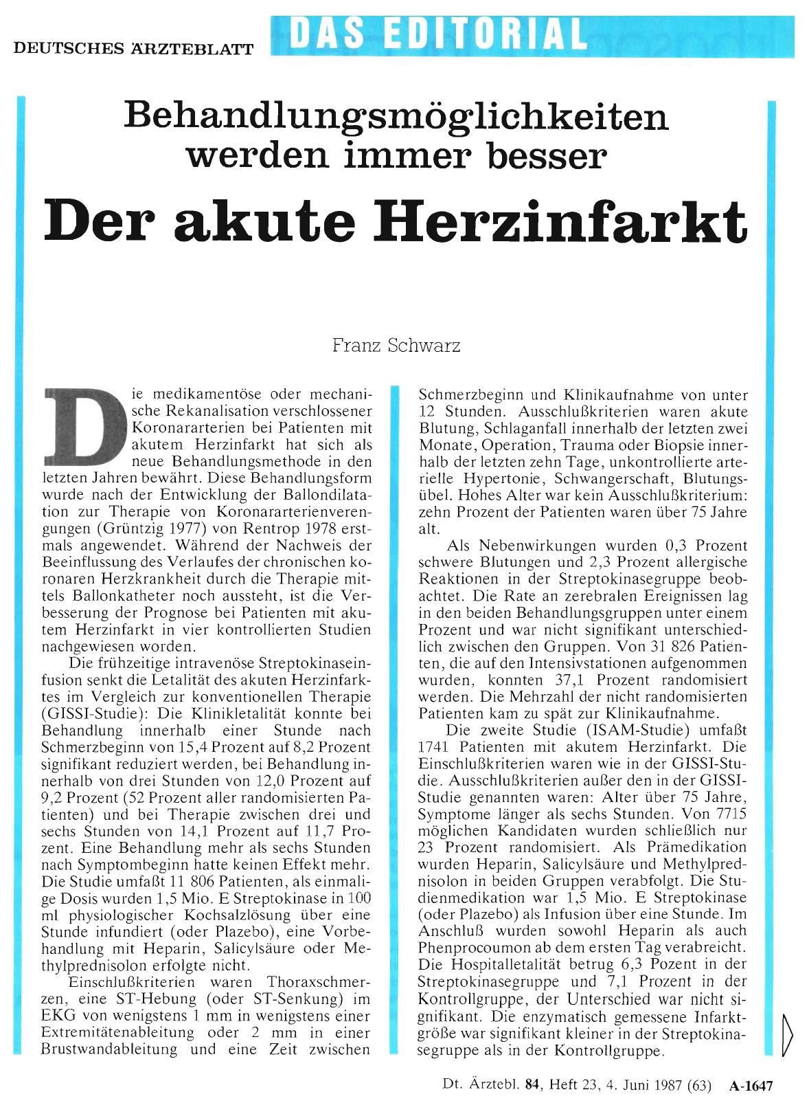 Vorschauseite 1: Der akute Herzinfarkt: Behandlungsmöglichkeiten werden immer besser