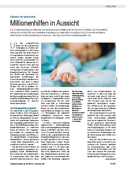 Vorschauseite 1: Pädiatrie und Geburtshilfe: Millionenhilfen in Aussicht