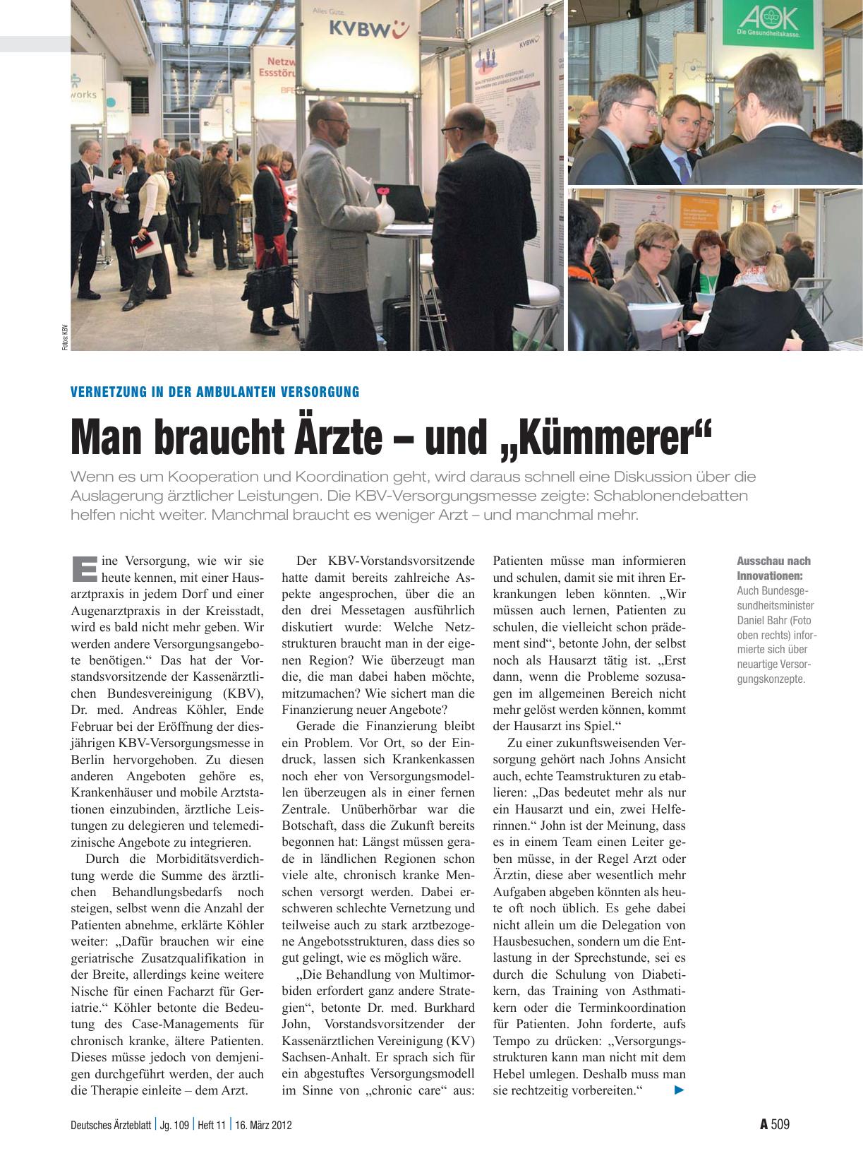 Vorschauseite 1: Vernetzung in der ambulanten Versorgung: Man braucht Ärzte – und „Kümmerer“