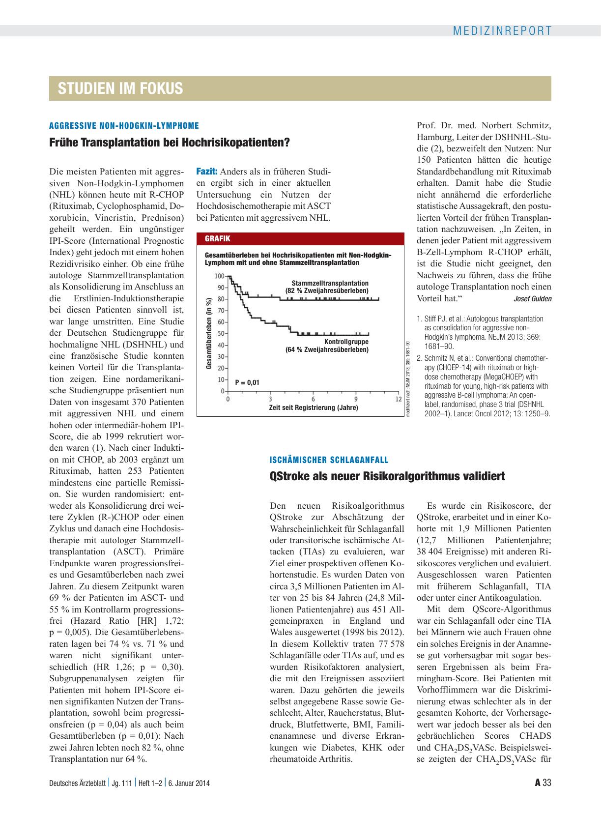 Vorschauseite 1: Aggressive Non-Hodgkin-Lymphome: Frühe Transplantation bei Hochrisikopatienten?