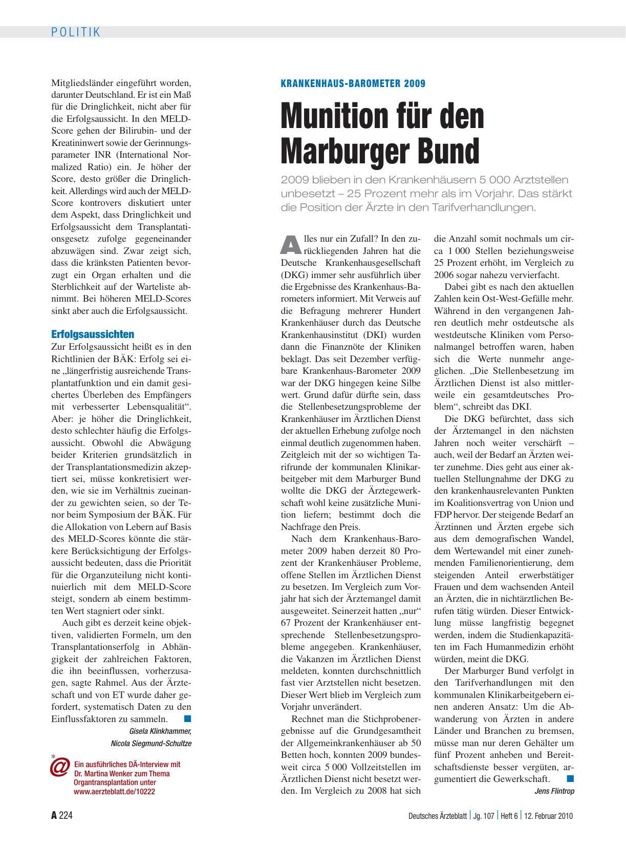 Vorschauseite 1: Krankenhaus-Barometer 2009: Munition für den Marburger Bund